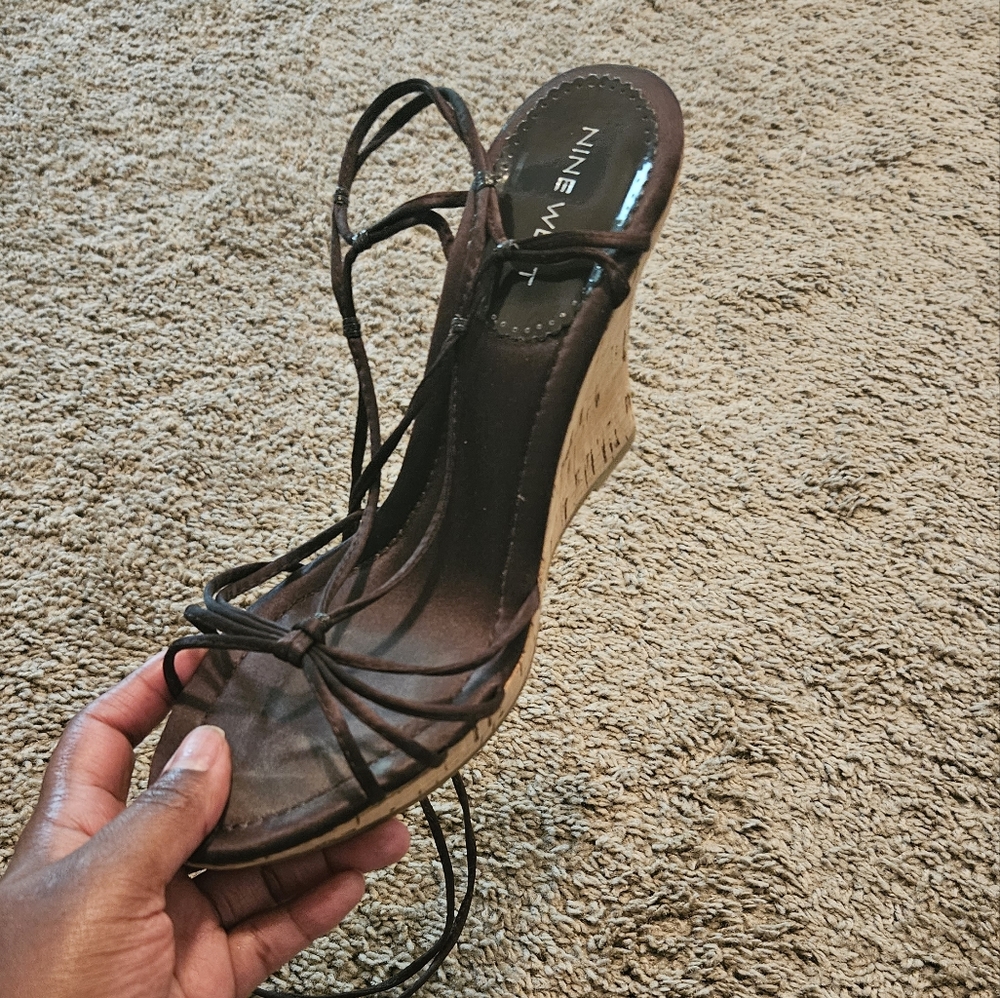 Nine West Strappy Brown Wedge  Sandal